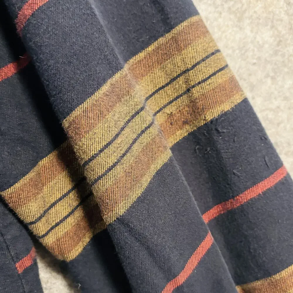 The North Face Mens Medium Blue Brown Striped Flannel Sherpa Lined Campshirt